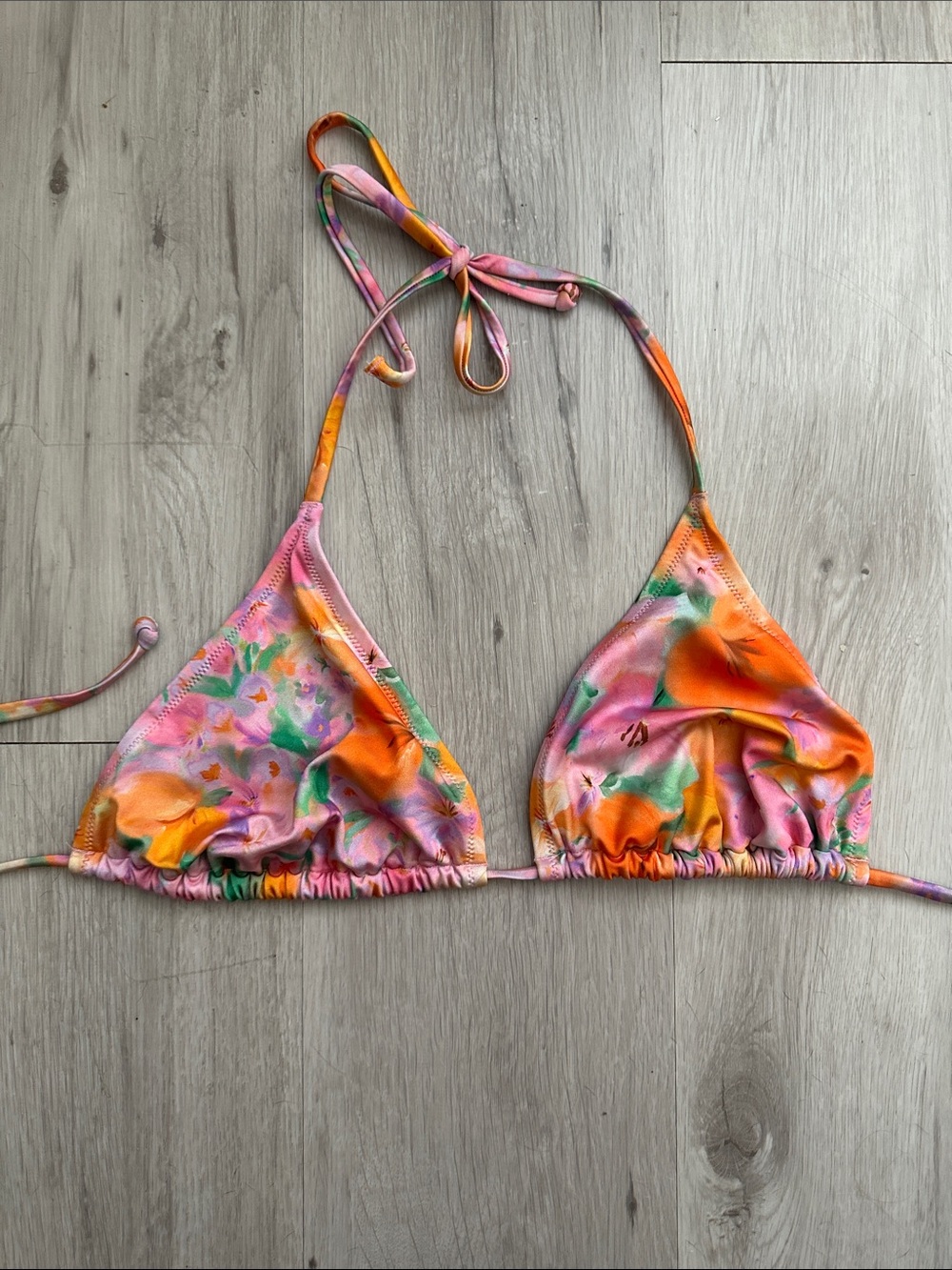 H&M Pink & Orange Floral Triangle Bikini Top